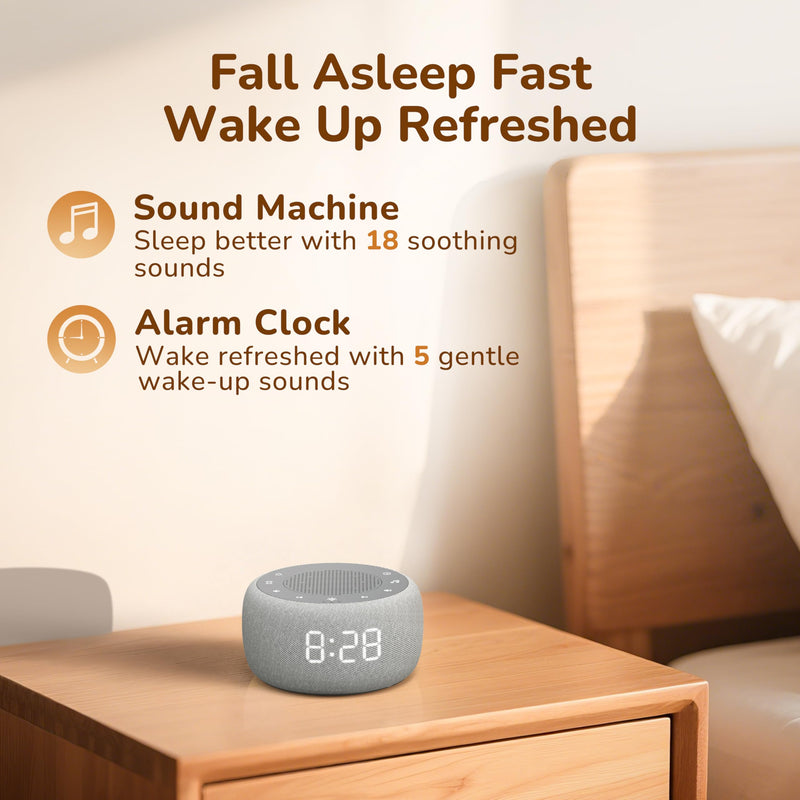 Buffbee Alarm Clock with Sound Machine for Bedrooms – 2-in-1 White Noise Machine for Sleep, Gentle Wake-Up with Soft Alarm Sounds, Ambient Night Light, Plug-in, Sleep Better, Wake Gently Fog Standard (Plug-in + 2-in-1)