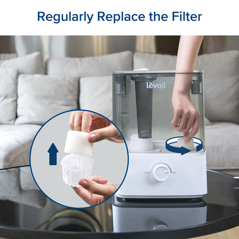 LEVOIT 10-Pack Top Fill Humidifier Replacement Filters, Capture Particles to Improve Humidification Efficiency, for Classic160, Dual150, Dual200S, Classic300(S), LV600S, OasisMist450S, Superior6000S White 18x24