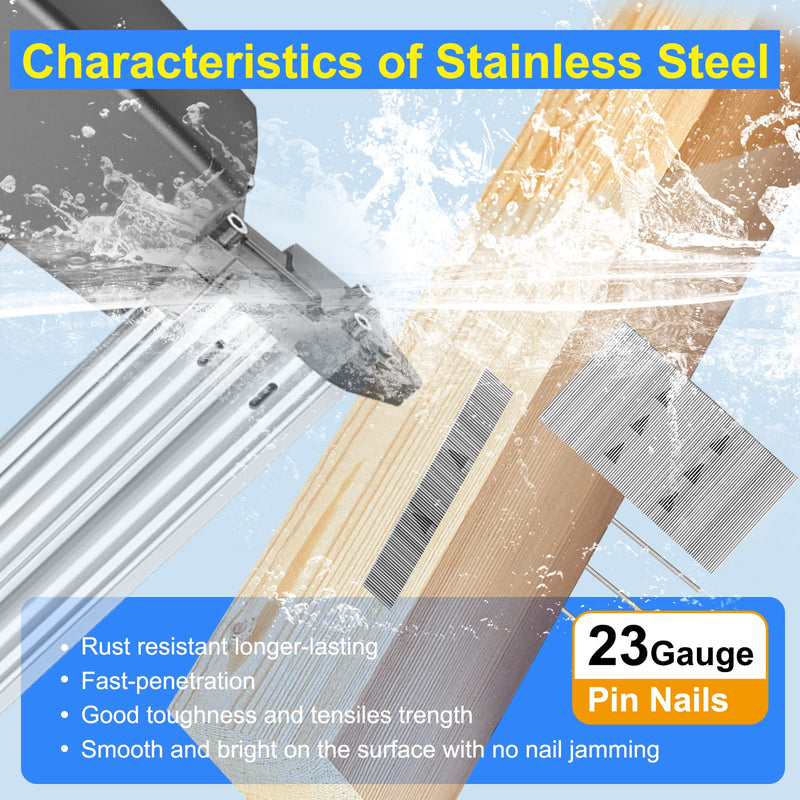23 Gauge Stainless Steel Pin Nails Headless Pinner Nails (3/8",9/16",3/4",1",1-3/8") Assorted 5 Sizes for Molding Cabinetry Building Assembly (5000) 5000