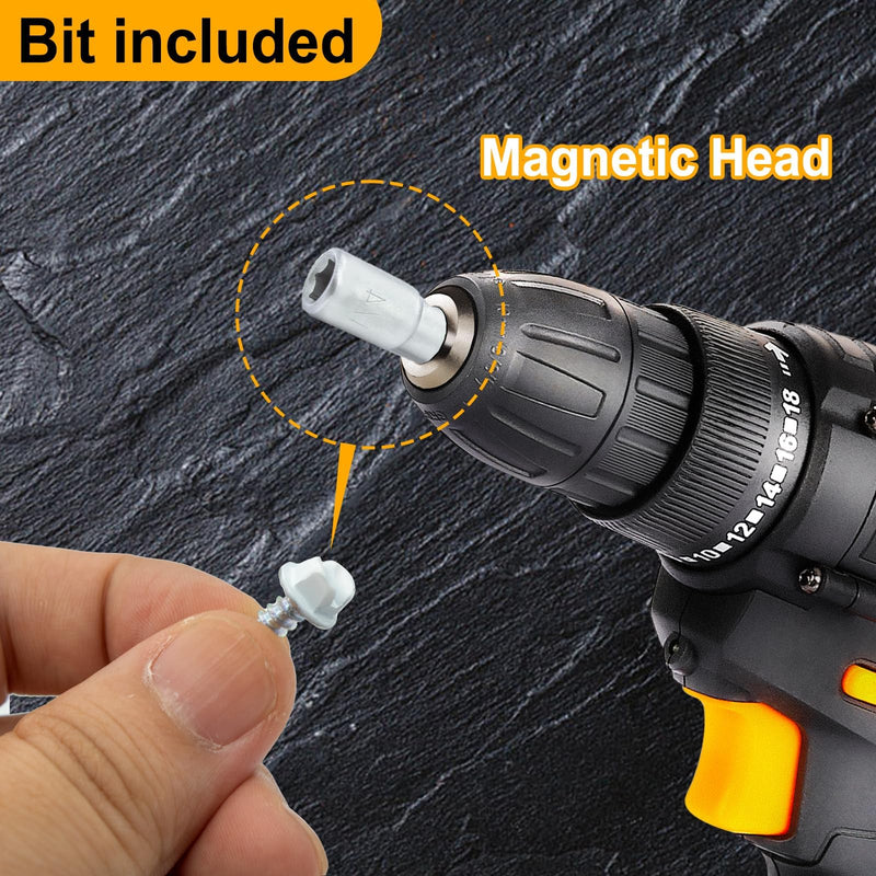 Self-Tapping Gutter Screws White Painted Slotted Hex Washer Head #8 x 1/2" Zinc Plated Finish, Includes 1/4" Magnetic Hex Driver – for Gutter Install - 100 Pieces 22A（100PCS） - NewNest Australia