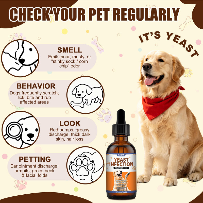 Yeast Infection Treatment for Dogs | Dog Ear Yeast Infection Treatment, Soothes Skin, Relieves Itching, Reduces Redness and Swelling, Eliminates Odors, 60ml Bacon Flavor 1PCS