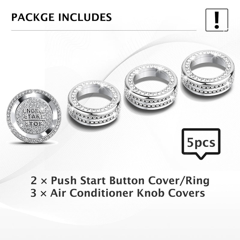 for Honda Passport 2026 Accessories, 5pcs Premium Alloy Knob Cover Trim Kit (Bling) Fits Push Start & Air Conditioning. Interior Upgrade & Tool-Free Installation Bling