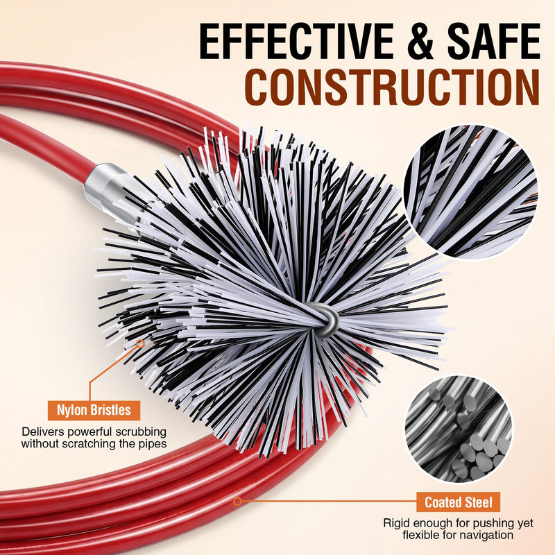 3 Inch Pellet Stove Pipe Cleaning Brush Kit, 10 FT Flexible Steel Rod 3" Brush Head