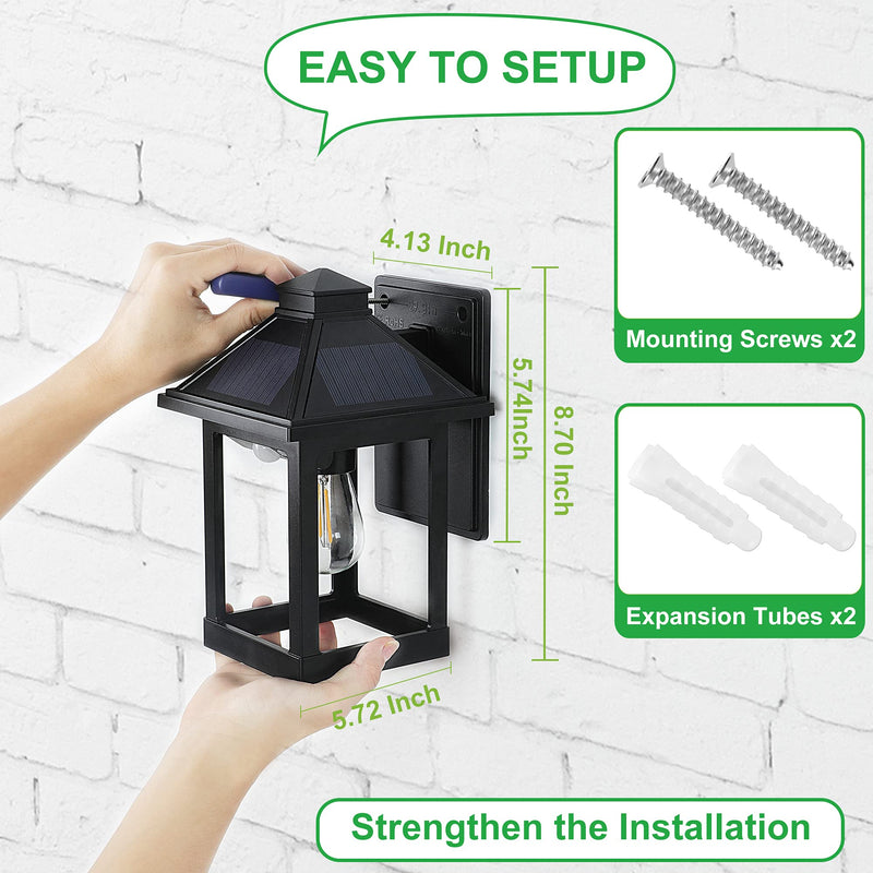 2 Pack Solar Wall Lanterns Outdoor with 3 Modes, Dusk to Dawn Motion Sensor LED Sconce Lights IP65 Waterproof, Exterior Front Porch Security Lamps Wall Mount Patio Fence Garage Decorative Black (2 Pack)