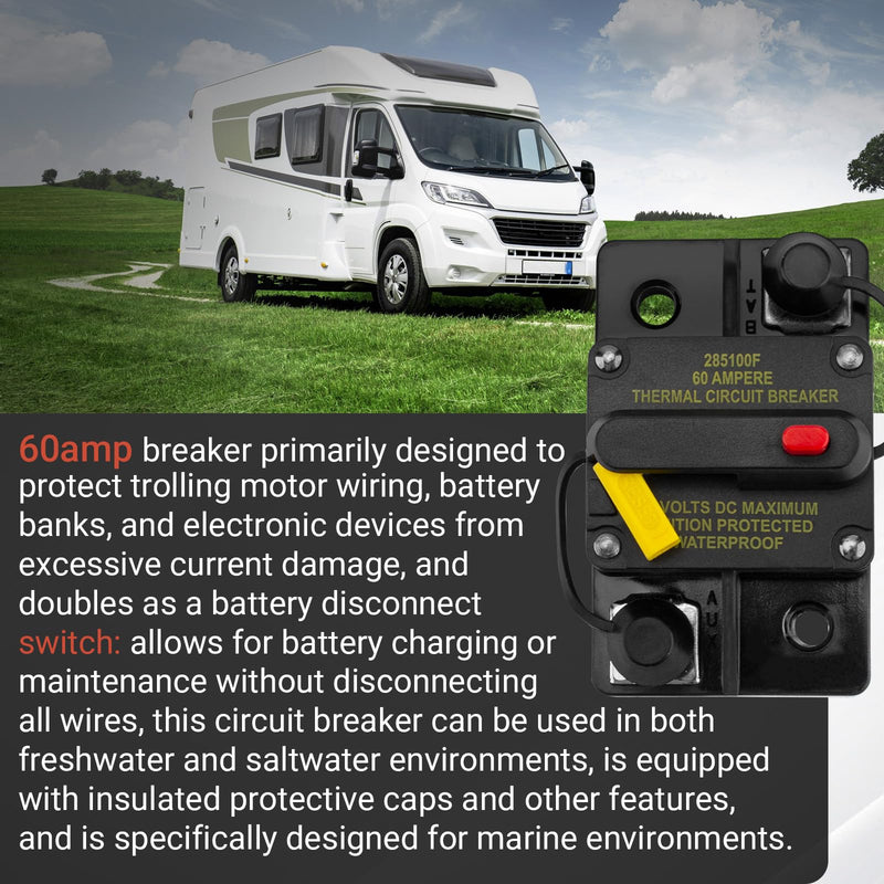 MKR-27 60 Amp Trolling Motor Breaker Compatible with All Minn Kota Motors 12V/24V/36V/48V, with Manual Reset Function and Protective Insulator Cap, for Freshwater Saltwater Marine Use
