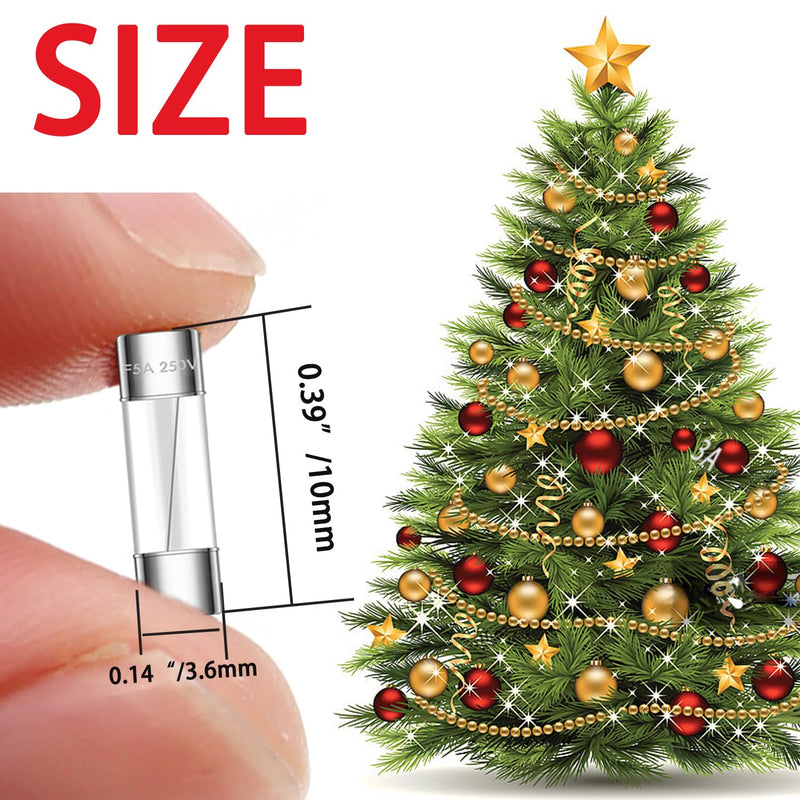 Tnisesm 20 Pcs Christmas Light fuses 3A 3.6x10mm 125V Fast Blow Glass Fuses, Mini Small Fuse, Christmas String Outdoor Light Plug Fan Fuse 3A Christmas Light fuse