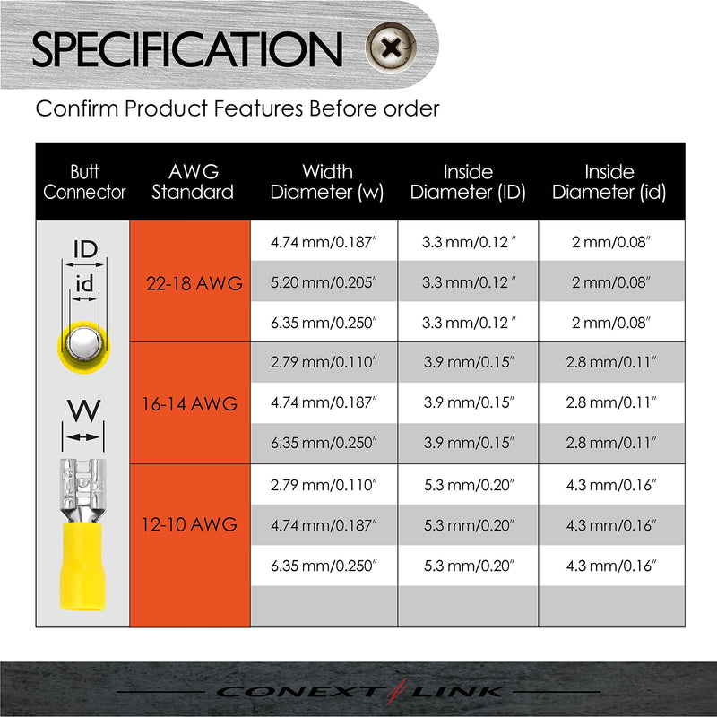 Conext Link QDVF-187Y25 Vinyl Quick Disconnect Terminal Female 25 Pack (0.187", Yellow 12-10 Gauge) （17165） 0.187"