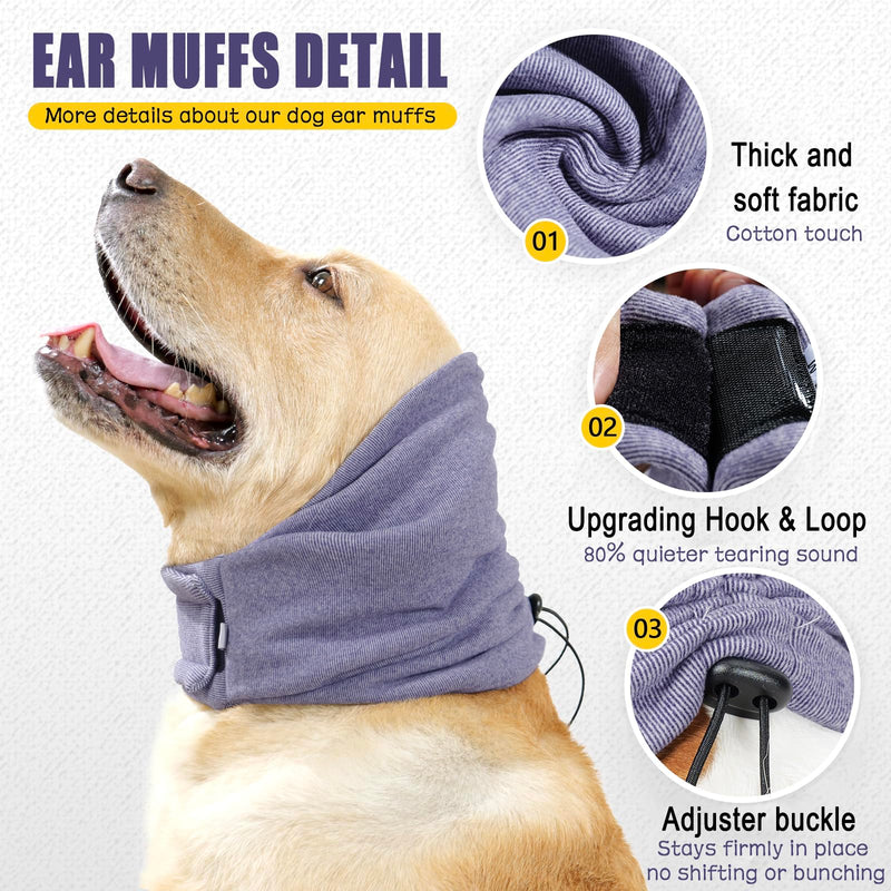 Meifsou Quiet Ears for Dogs - Adjustable Ear Covers for Noise, No Shake Dog Head Wrap, Dog Calming Hood for Thunder, Lightning, Fireworks, Vet Visits, Polyester and Stretch Cotton Blend, Purple L L-Head Circle(17.7"~23.6")