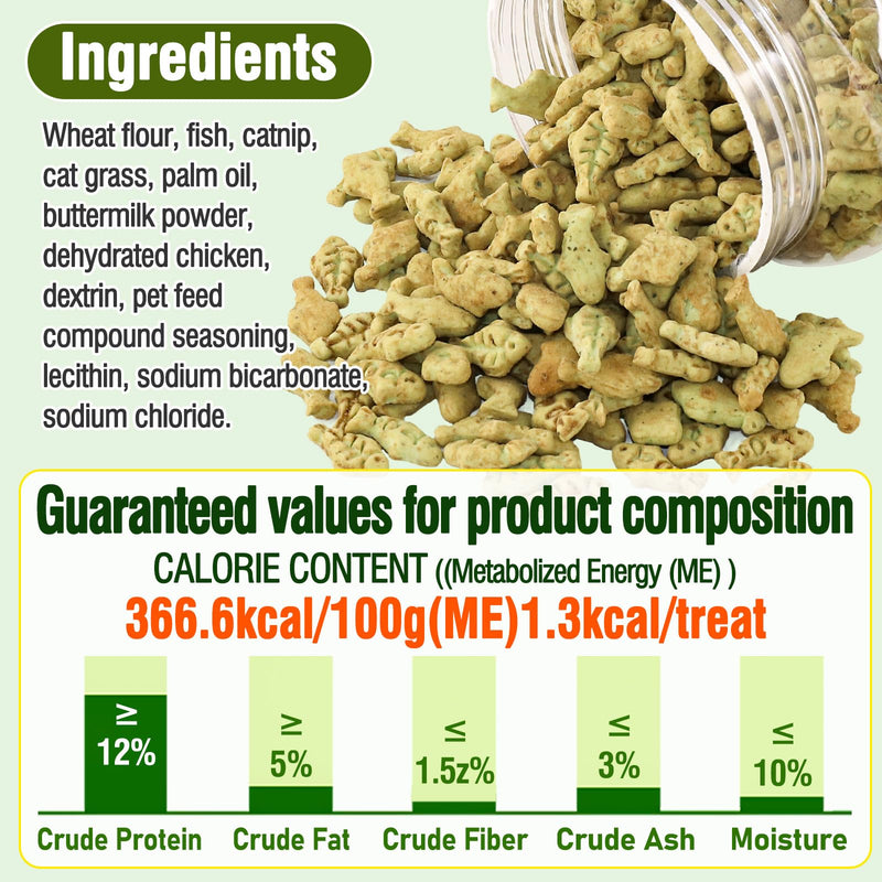 13.4oz/380g Cat Grass Treats, Cat Dental Treats Hairball Control, Chicken Catnip Cats Grass Flavor, Cats Treat Snacks Biscuits for Teeth Cleaning Training