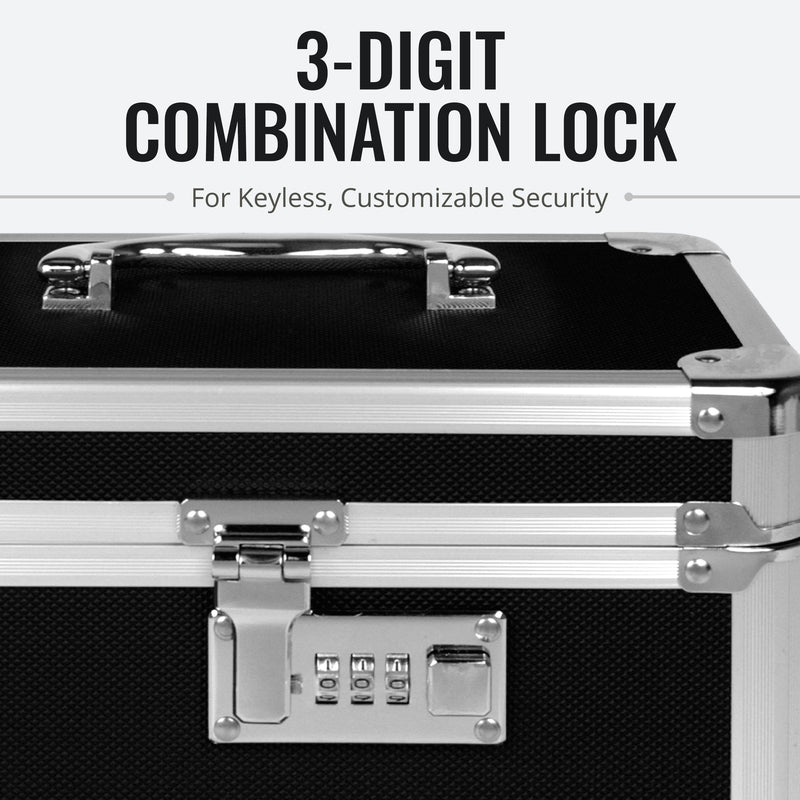 Vaultz Secure Security Lock Boxes - Safe Combination Lock Box, Storage for Documents, Valuables, Medicine & Money - 9.88 x 7.75 x 7 Inch - Black/Chrome Standard