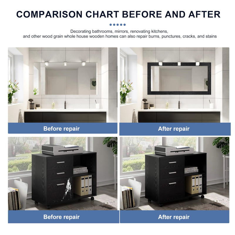 27 FT Wood Grain Wallpaper Border, Removable Waterproof Mirror Border Peel and Stick,Bathroom Mirror Frame Border.(Black) 2.4 Inch x 27 Ft Black