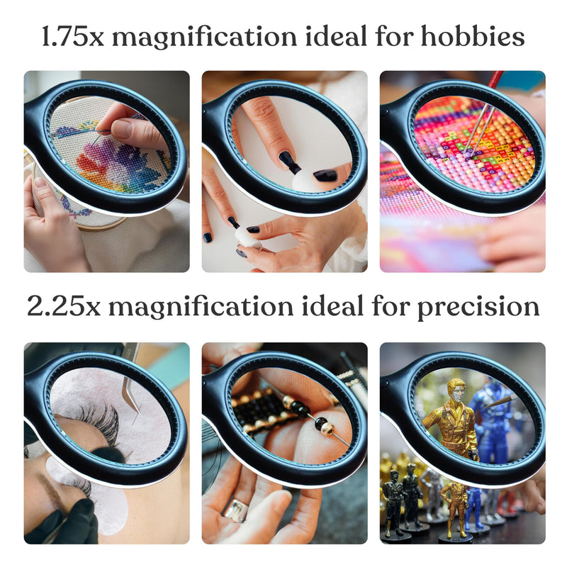 Brightech LightView Flex Magnifying Desk Lamp, 1.75X Light Magnifier, Adjustable Magnifying Glass with Light for Crafts, Reading, Close Work Black