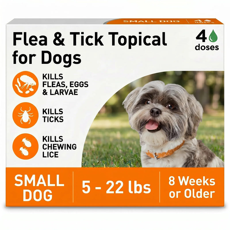 Flea & Tick Spot Treatment for Dogs, for Small Dogs (5–22 lbs), Fast-Acting Topical Flea and Tick Prevention Drops, 4 Doses