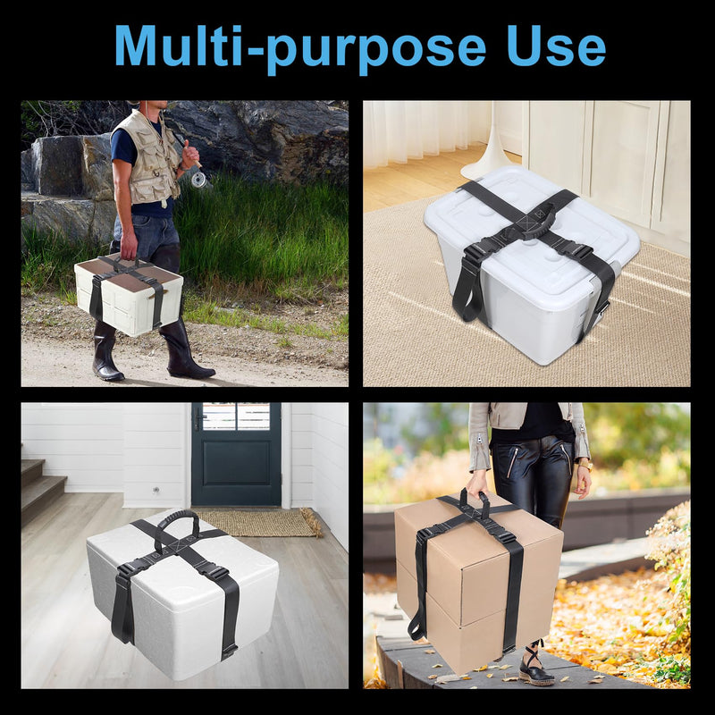 Box Carrying Strap with Handle 118.1 Inch Adjustable Straps for Battery Box Handheld Belt Carry Straps for Safely Moving and Lifting Heavy Boxes (Black, 118.1 Inch) Black