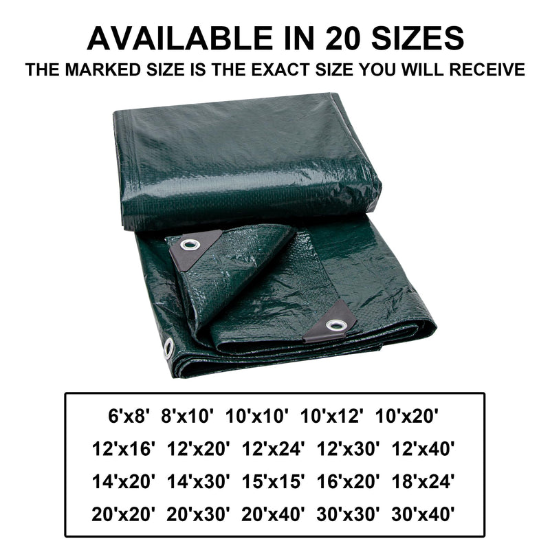 CARTMAN Finished Size 8x10 Feet Waterproof Green Tarp 8 Mil Thick, Multipurpose Protective Cover for Emergency Rain Shelter Camping Tarpaulin 8'x10'