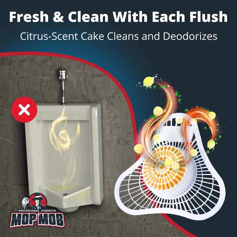 Long Lasting Urinal Screen and Deodorizer w/Non-Para Block 12 Pack. Universal-Fit, Citrus-Scent Cake Releases Cleaning Agents To Remove Odor. Durable Mat Limits Janitorial Cleaning & Supply Needs 12 Count (Pack of 1)