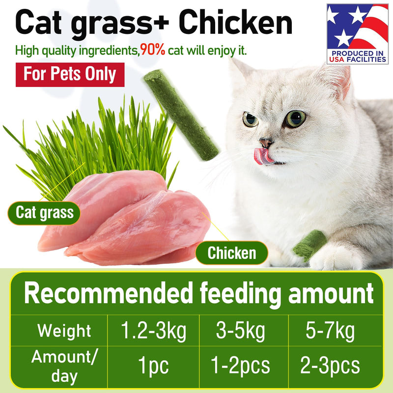 Freezed Drying Cat Grass Stick, Cat Grass Teething Sticks Snacks for Cats, Edible Dry Cats Treats for Teeth Cleaning and Hairball Removal, Made in USA