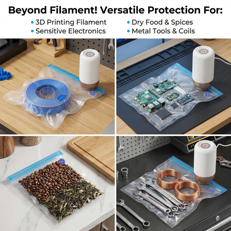 Filament Storage Bags with Auto Pump - Upgraded 20 Extra Large Filament Bags (13.39 * 11.81 inch) Plus 4 Clips - Extra Large Filament Vacuum Bags (White Suit A) White Suit A