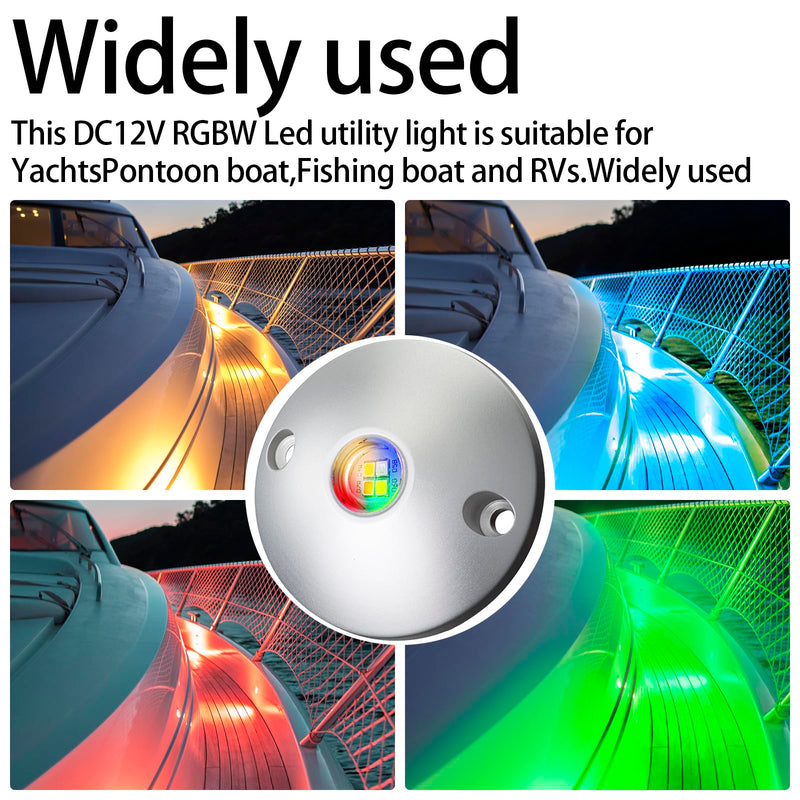 RGBW Boat Interior Lights, LED Courtesy,Deck Light, Aluminum Surface Mount for Yacht, RV, Pontoon,Kayak,2-Inch Waterproof IP67 DC12V(RGBW) RGBW