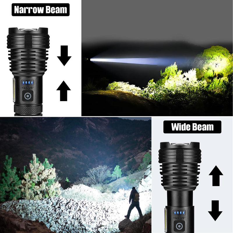 Flashlight Rechargeable Flashlights High Lumens, 99,000 LM Bright LED Flashlight Powered Flash Light, USB Rechargeable Flashlights & Waterproof Handheld Flash lights for Home Camping Hiking(2 Pack)