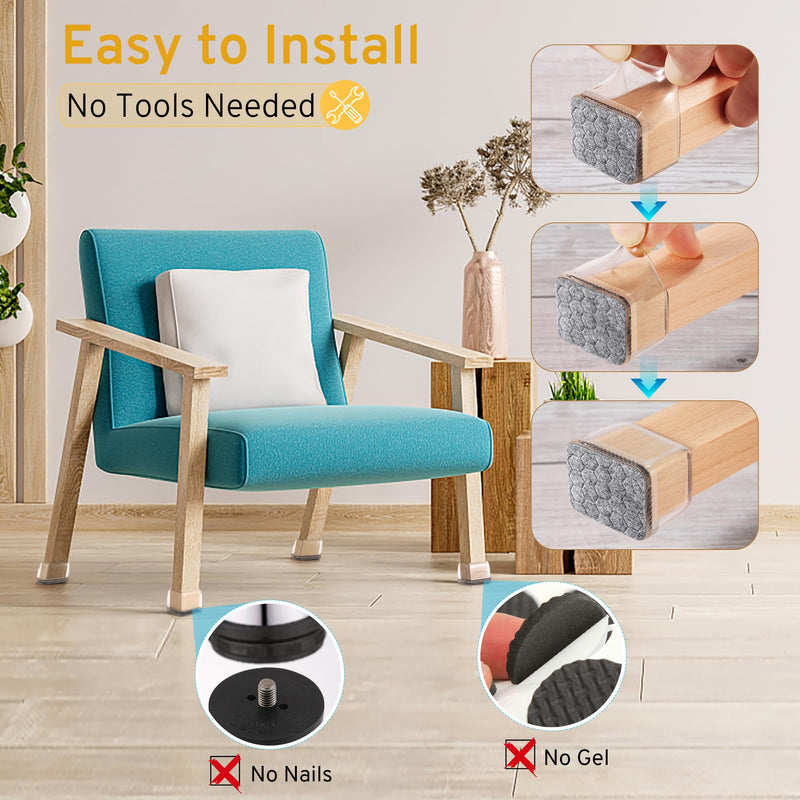 24PCS Rectangular Chair Leg Floor Protectors, Furniture Sliders, Non-Slip Felt Furniture Pads for Hardwood Floors, Silicone Cap Covers to Protect Floors,(Fit L :1.34-1.57", W: 0.87-1.18") Rectangle S-Clear(Fit L: 1.34-1.57", W: 0.87-1.18")