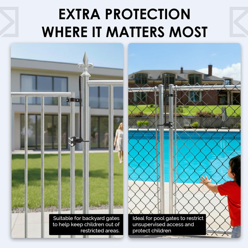 Chain Link Gate Latch – ONLY Fits 1-3/8" Gate Frame x 1-7/8" Gate Post – Pool Gate Latch, Pool Gate Lock, Child Proof Gate Latch, Child Proof Chain Link Gate Latch – (Not for 1-5/8" Gate Frame)