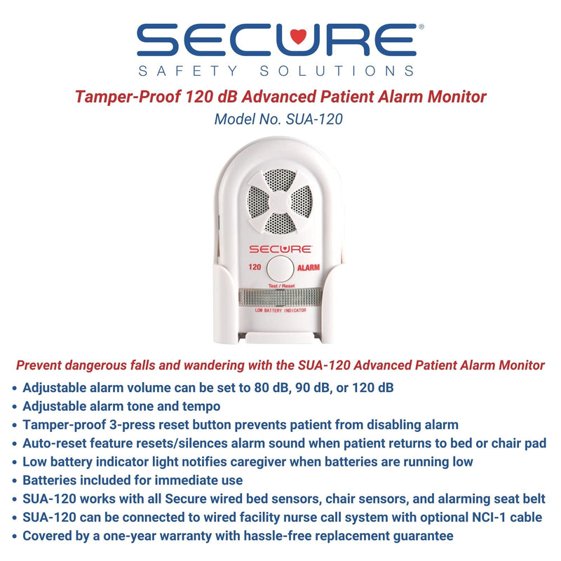 Secure Chair Alarm for Elderly Dementia Patients - 12" x 12" Chair Pressure Sensor Pad, 80-120 dB Patient Monitor - Wheelchair Chair Alarms and Fall Prevention for Seniors
