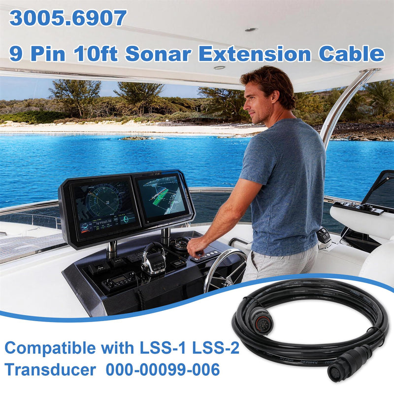 3005.6907 9-Pin Transducer Extension Cable 10ft, Compatible with Lowrance LSS-1 LSS-2 StructureScan, 000-00099-006 Marine Grade Waterproof Extension Cable, 3005.6907