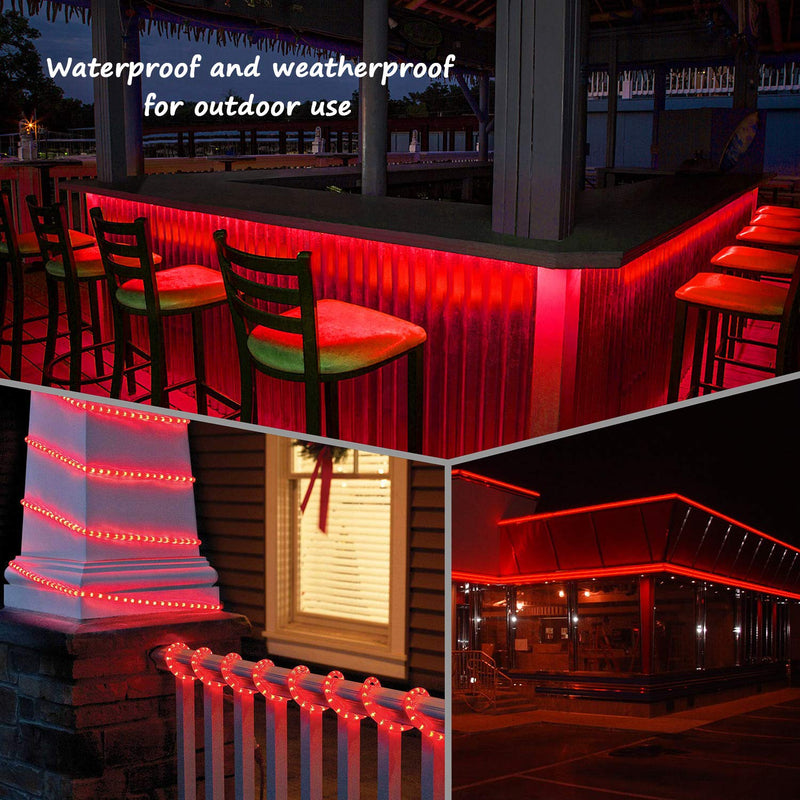 Red LED Lights, 16ft Rope Lights, Flexible and Connectable Strip Lighting, Waterproof for Indoor Outdoor Use, 360 Beam Angle, High Brightness for Home Christmas Thanksgiving Halloween Red