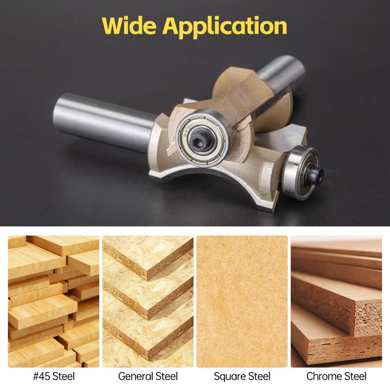 HUHAO Bullnose Beading Router Bits with 1/2-Inch Shank Carbide-Tipped Corner Beading Bits Set Radius:3/16" 1/2*3/16