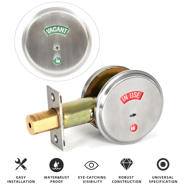 Stainless Steel Silver Indicator Deadbolt Privacy Door Lock Commercial Grade-2 60/70MM Backset Clear IN-USE Or VACANT For Public Restrooms Toilets Hospitals Offices (Stainless Steel Silver) Stainless Steel Silver