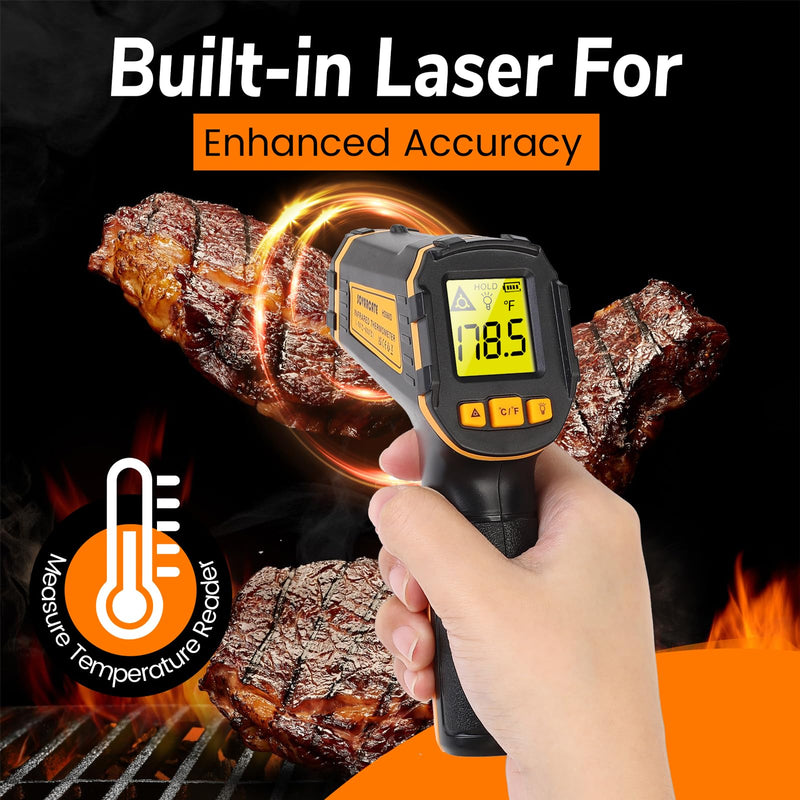 Infrared Thermometer Digital Temperature Gun Laser Meat Thermometer for Cooking, Food, Pizza Ovens, Grilling, Engine, Candy, Laser Griddle, Indoor HVAC Refrigerator Tool -58°F to 1112°F (-50℃~600℃)