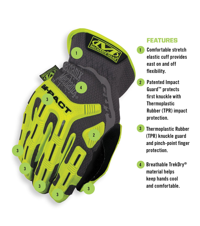 Mechanix Wear: Hi-Viz M-Pact Open Cuff E5 Work Gloves (X-Large, Fluorescent Yellow) X-Large