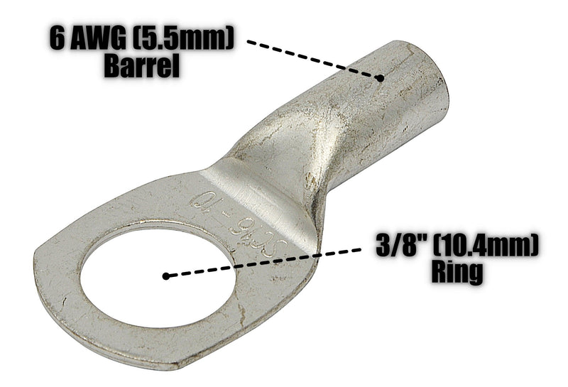 4 Pack - 6 Gauge - 3/8" Ring - Tinned Copper Marine Battery Welding Lug Terminal Connectors - Dual Wall Adhesive Heat Shrink Included 4 Pack 6 Awg - 3/8" Ring
