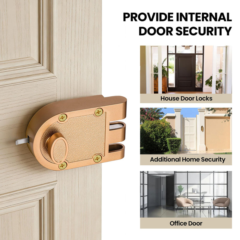 Jimmy Proof Deadbolt Lock - Heavy Duty Single Cylinder Keyed Entry Deadbolt, Anti-Pry & Anti-Kick Security Door Lock for Exterior/Entry/Front Doors, Gold Finish Brushed Gold