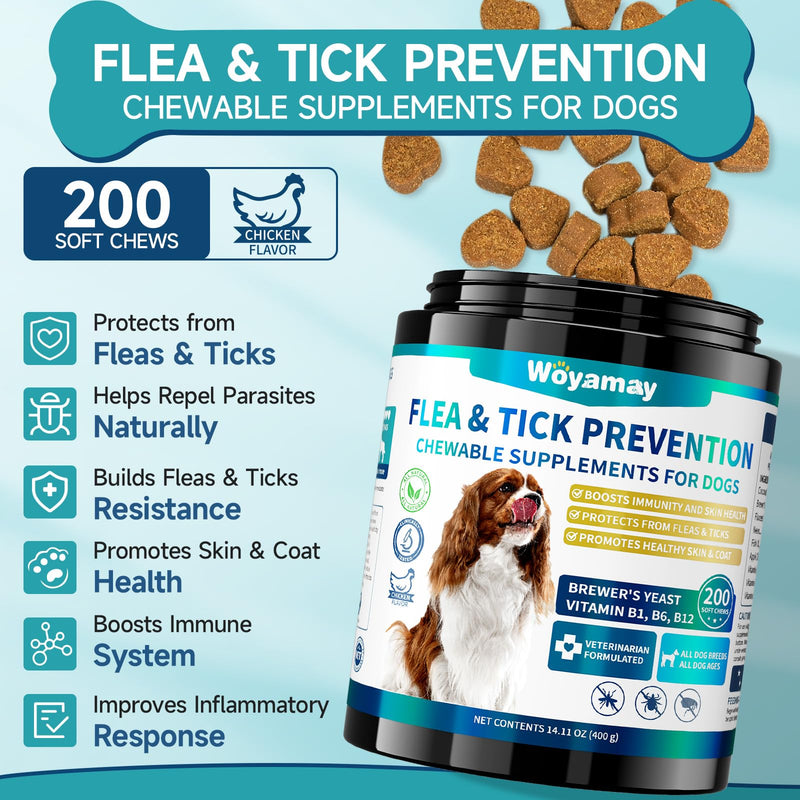 Woyamay Multi-Pet Flea Care Bundle – Dog Flea Prevention Soft Chews + Cat Flea & Itch Relief Crunchy Chews, Natural Skin, Coat & Immune Support for Dogs & Cats, Daily Oral Flea Treatment