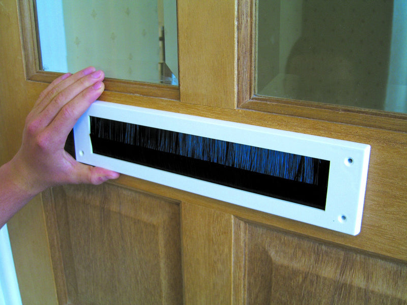 06SR0150000W Internal PVC Letter Box Brush Cover-White, Aluminium, External dimentions 335mm x 75mm Aperture 279mm x45mm