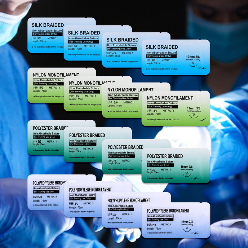 Sterile Suture Thread with Needle and Suture Tools Kit (28 Pieces) for Medical Student Surgical Suture Practice, First Aid Emergency Practice, Camping Hiking Preparedness Training Kit, Military Trauma Practice