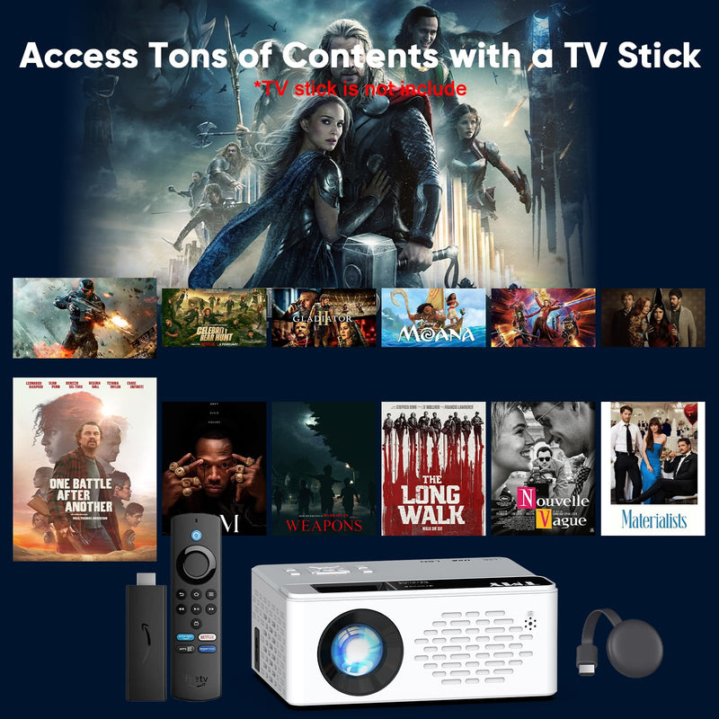 TMY 1080P Full HD Portable Mini Projector, Upgraded Bluetooth Movie Projector with Screen, Compatible with TV Stick Smartphone/HDMI/USB, Indoor & Outdoor Use no Apps