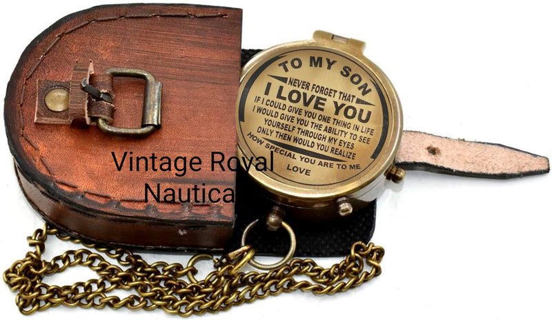 AASIYA Engraved Brass Compass Gift To My Son/To Our Son/Nautical Gift For Son From Dad/Gift To Son From Mom A Perfect And Unique Gift With Leather Case