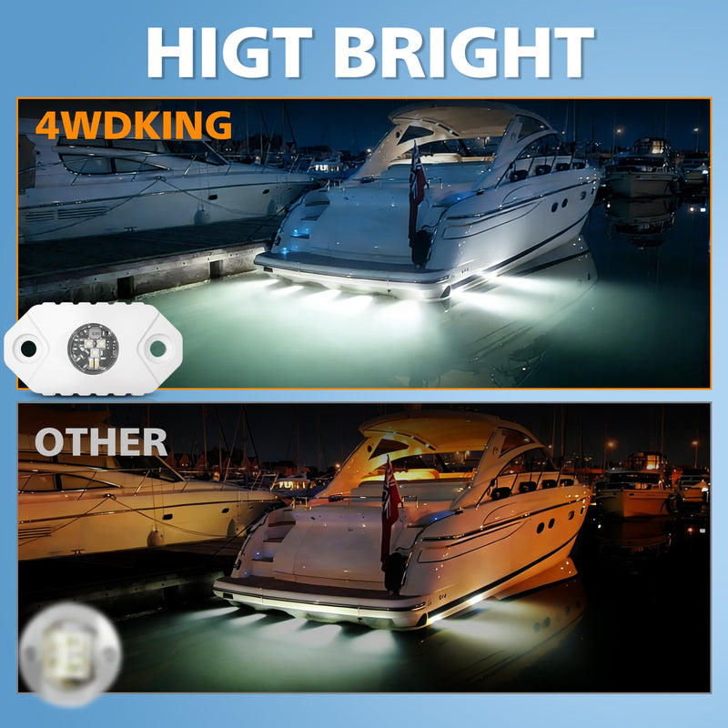 4WDKING White LED Boat Interior Lights Marine Courtesy Lights IP68 Waterproof Underwater Lighting 9-36V for Yacht, Kayak, Fishing Boat, Sailboat, Pontoon, Deck Boat, Center Console, Off-road