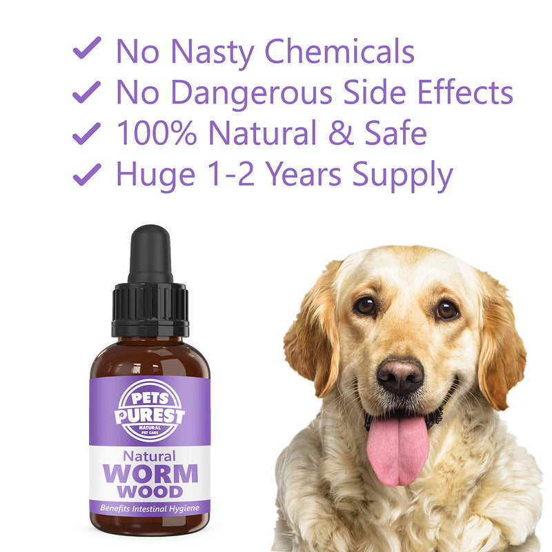 Pets Purest 100% Natural Wormwood Formula - Natural Alternative to Nasty Chemical Products - Benefits Intestinal Hygiene - For Dogs, Cats, Poultry, Birds, Ferrets, Rabbits & Pets (1-2 Year Supply) - PawsPlanet Australia