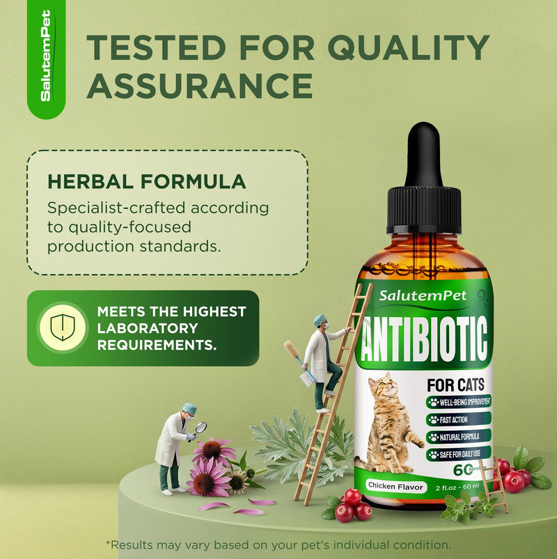Set of Cat Probiotic & Cat Antibiotic + Pendant – Probiotics for Digestion & Stomach Support – Antibiotics for Bladder & Kidney Function – General Wellness & Complex Care – 2 oz x 2 Chicken Flavor