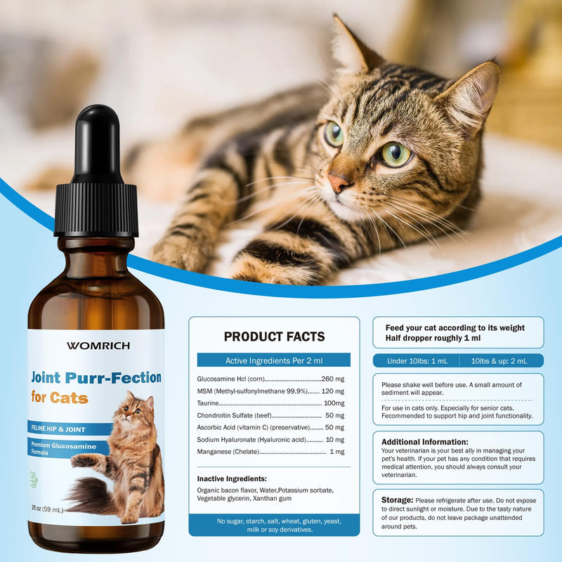Joint Supplement for Cats - Glucosamine & Chondroitin Drops - Arthritis Relief for Senior Cats - Hip & Joint Care for Indoor Cat - Cat Supplements & Vitamins - 59ML