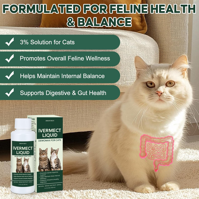 lvermect for Cat, Dewomax Liquid Digestive Support for Kittens & Adult Cats, Broad-Spectrum Gut Balance Formula for Internal Comfort, Gentle Daily Wellness & Healthy Digestion - 3.5 fl oz