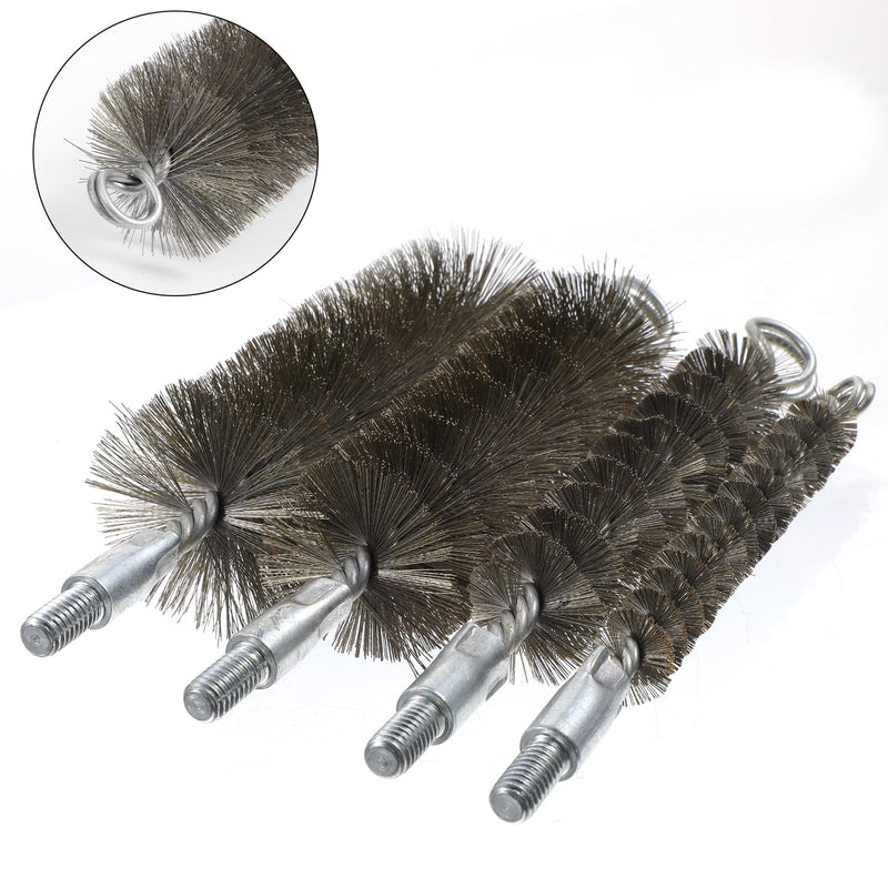50in Pipe Cleaning Brush Set with Stainless Steel Bristles, Wire Brushs with 4pcs Galvanized Rod, Stainless Steel Pipe Brushs 4pcs for Auto Parts,Bottles,Tubes (3/5,1,1 3/5,2 in Brush Heads