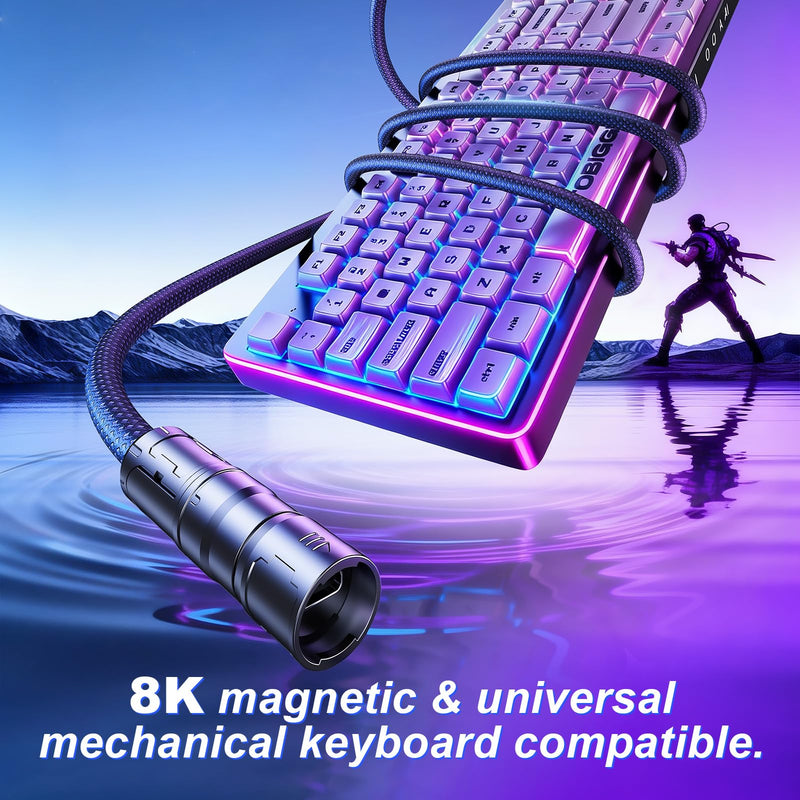 Mix Coiled Keyboard Cable, USB C to A Nylon Braided for Mechanical Gaming Keyboard with Zinc Alloy Connector, One-Touch Lock & Weighted Bar, Supports 8K Polling Rate Magnetic Keyboard, Black