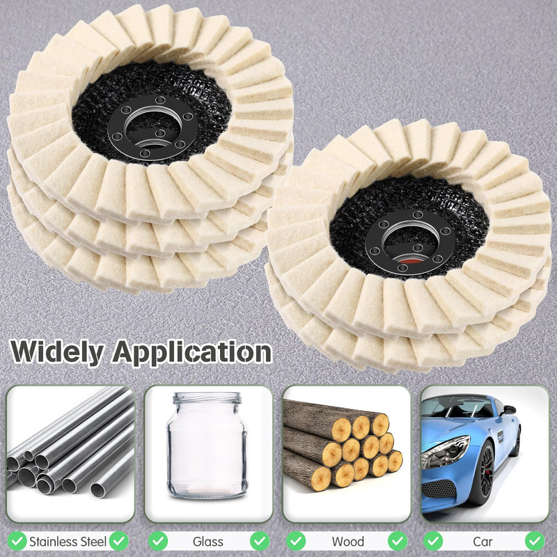 8 Pcs Wool Polishing Wheel Disc and Polishing Compounds Set Includes 5 Thicken Arbor Buffing Wheel 3 Buffing Compound 4 1/2 x 7/8 Inch Felt Flap Disc for Angle Grinder, Multi Surface