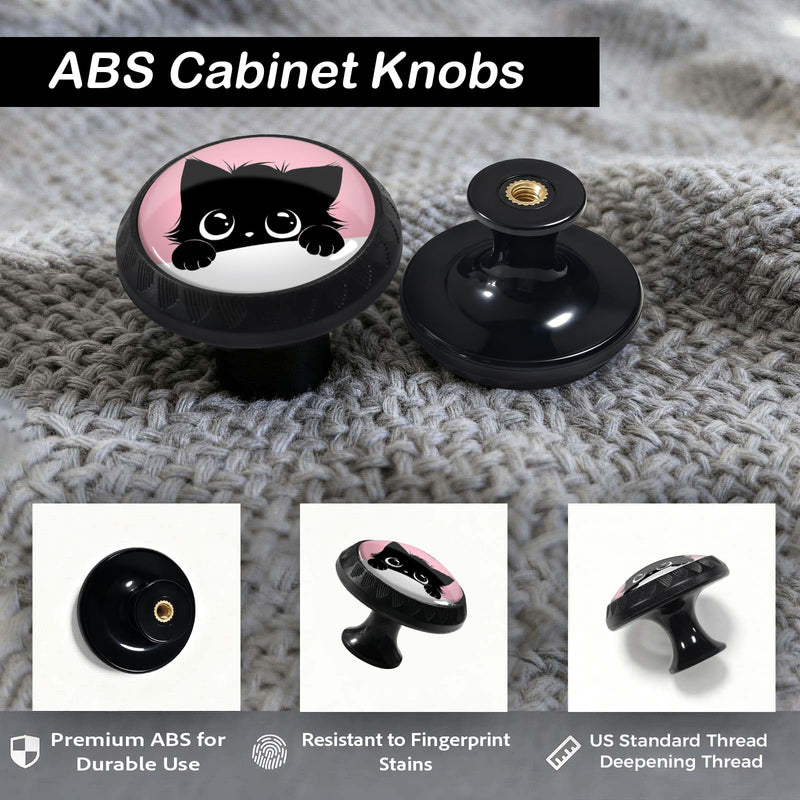 12 Pack Cute Cat Cabinet Knobs for Kitchen Bathroom | Lovely Animal Drawer Pulls Round Black Dresser Handles Hardware for Desk Cupboard Wardrobe Closet Vanity Door Decor 12PCS - 1.37"L x 1.1"W Cute Black Cat