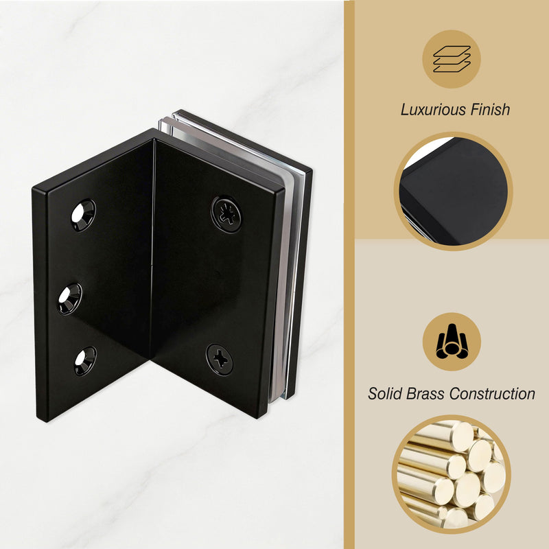Glass Clamp, Heavy Duty Solid Brass Shower Clip for 5/16" to 1/2" (8-12mm) Glass, Wall or Floor Installation, Matte Black 90 Degree_C